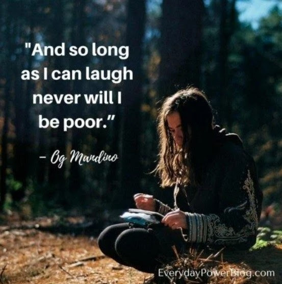 girl with book and quote "And So long as i can laugh never will i be poor